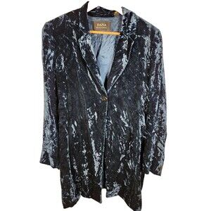 Crushed Velvet Blazer Jacket Size 14 Navy Blue Long Dana Buchman